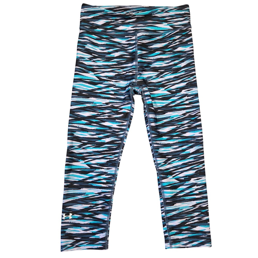 Under Armour HeatGear Compression Capri Leggings Teal Abstract S Athleisure Gym